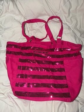Victoria's Secret Hot Pink Sequin Stripe Tote